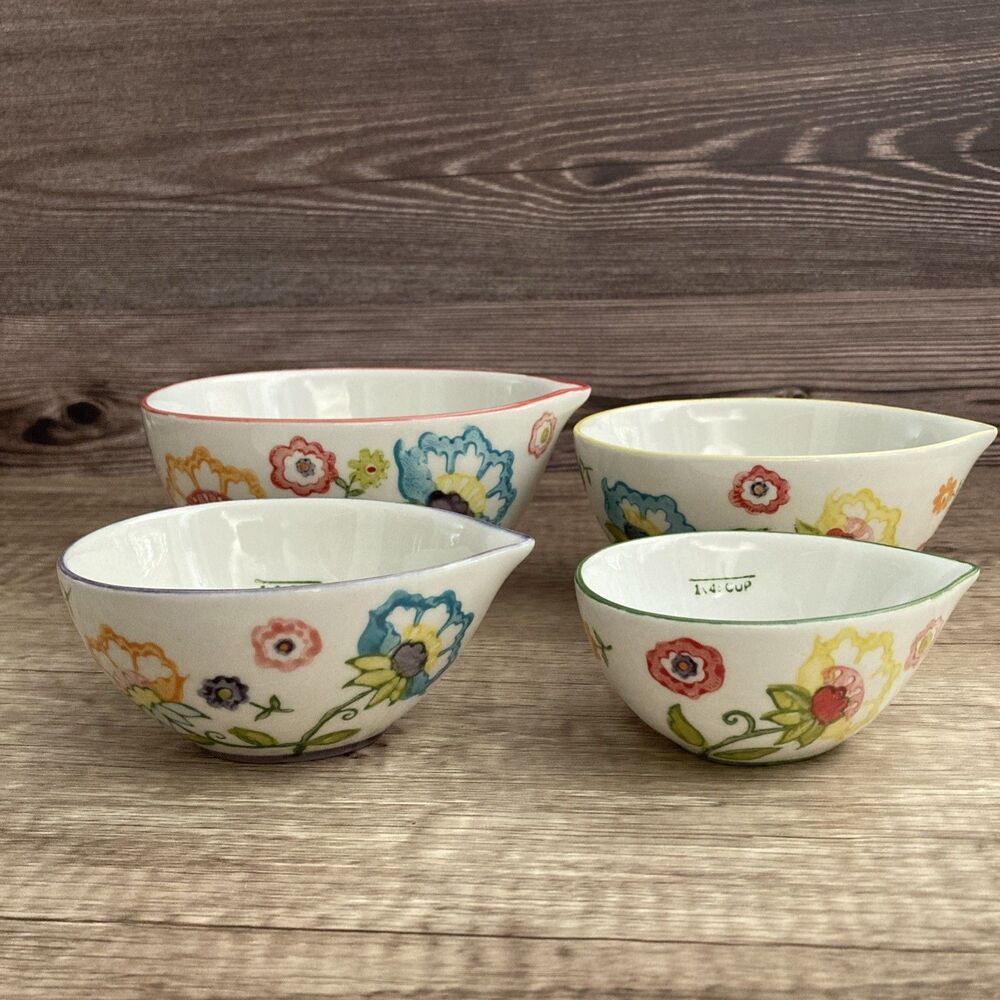 Pier 1 Floral Measuring Cups Hand Painted Cottagecore Boho Nesting